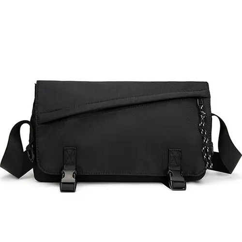 Sleek Black Messenger Bag with Adjustable Strap and Secure Closure